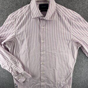 Faconnable Striped 15.75 Cotton Purple Button Up Shirt Long Sleeve French Men